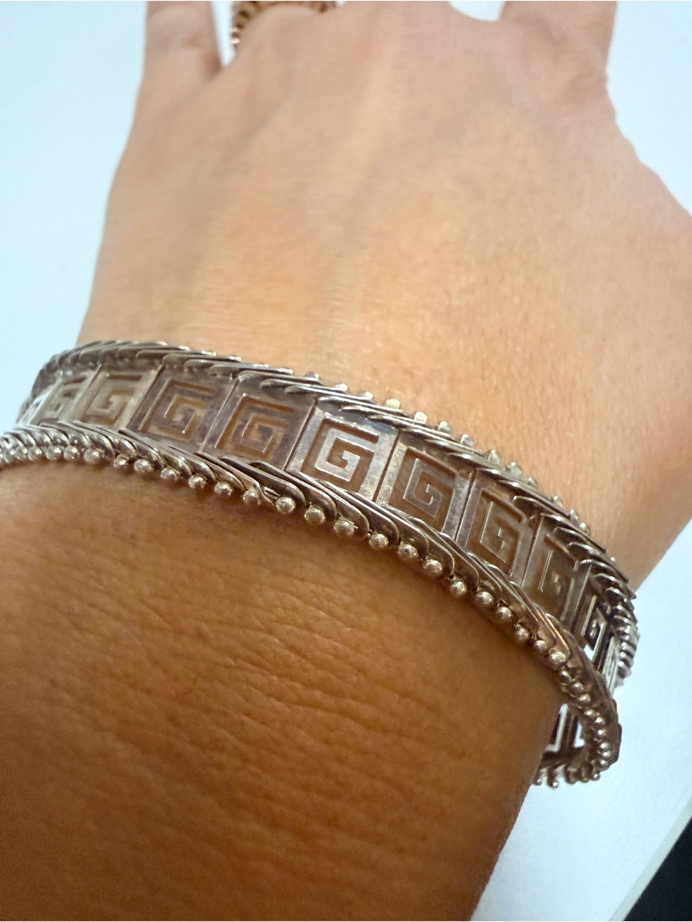 Sterling Silver Greek Key Bangle Bracelet - Silver